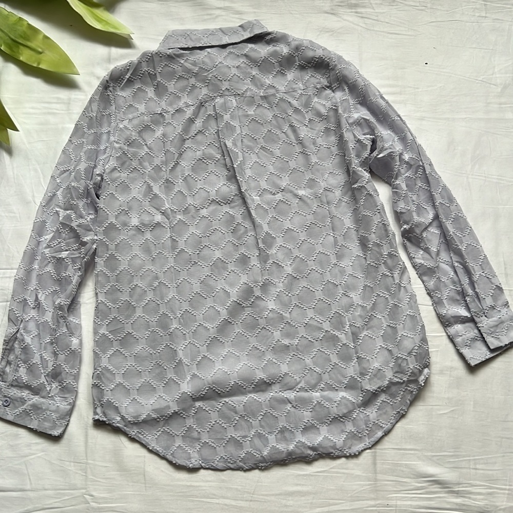 Sheer Long Sleeve Button Down Blouse - Picture 8 of 11